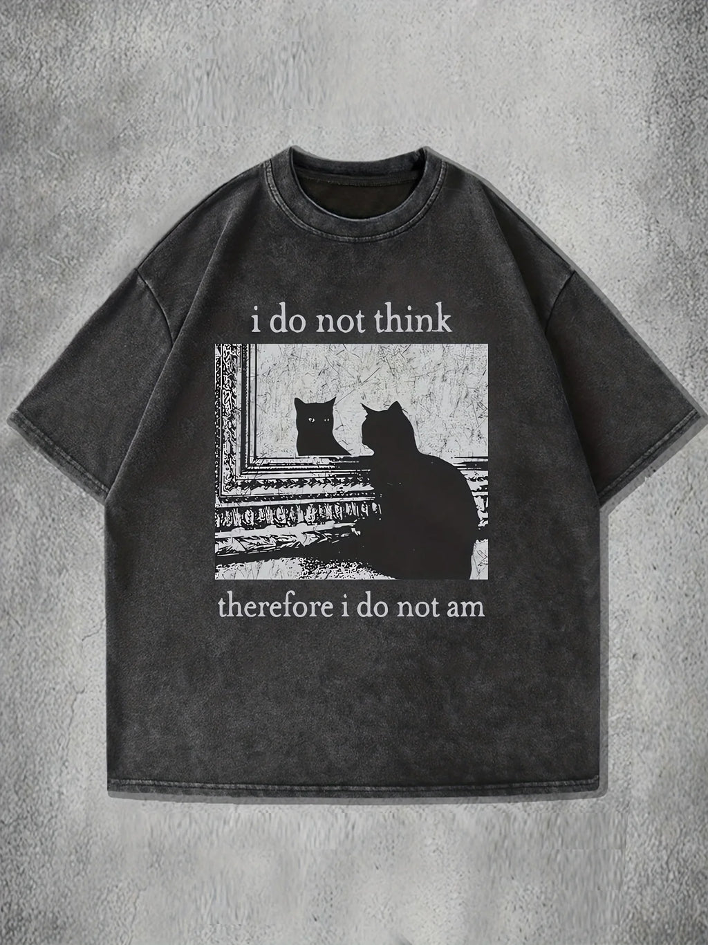 Unisex Washed Cotton Loose-Fit Cat Graphic T-Shirt