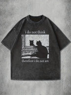 Unisex Washed Cotton Loose-Fit Cat Graphic T-Shirt
