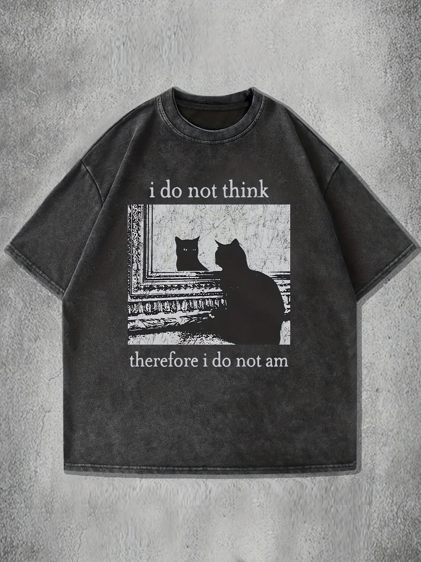 Unisex Washed Cotton Loose-Fit Cat Graphic T-Shirt