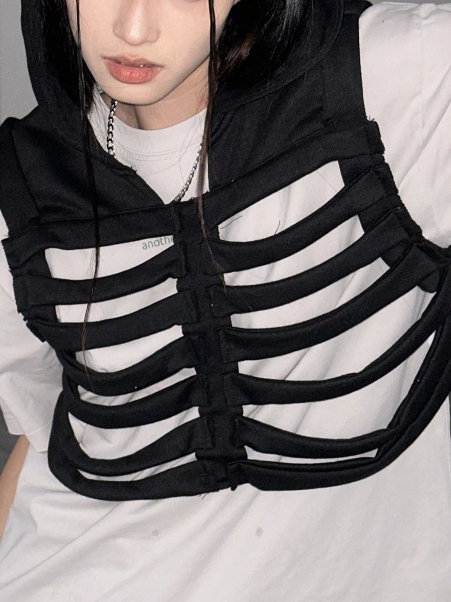 Grunge Hollowed Skeleton Hooded Vest