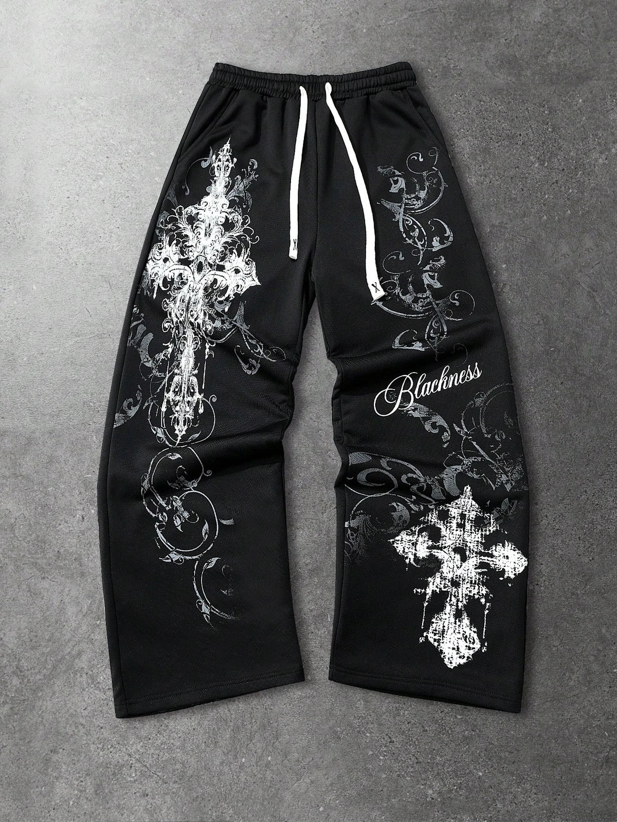 Graphic Print Wide-Leg Drawstring Pants