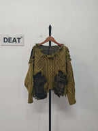 DEAT Green Patchwork Knit Pullover Sweater with Pocket Panels