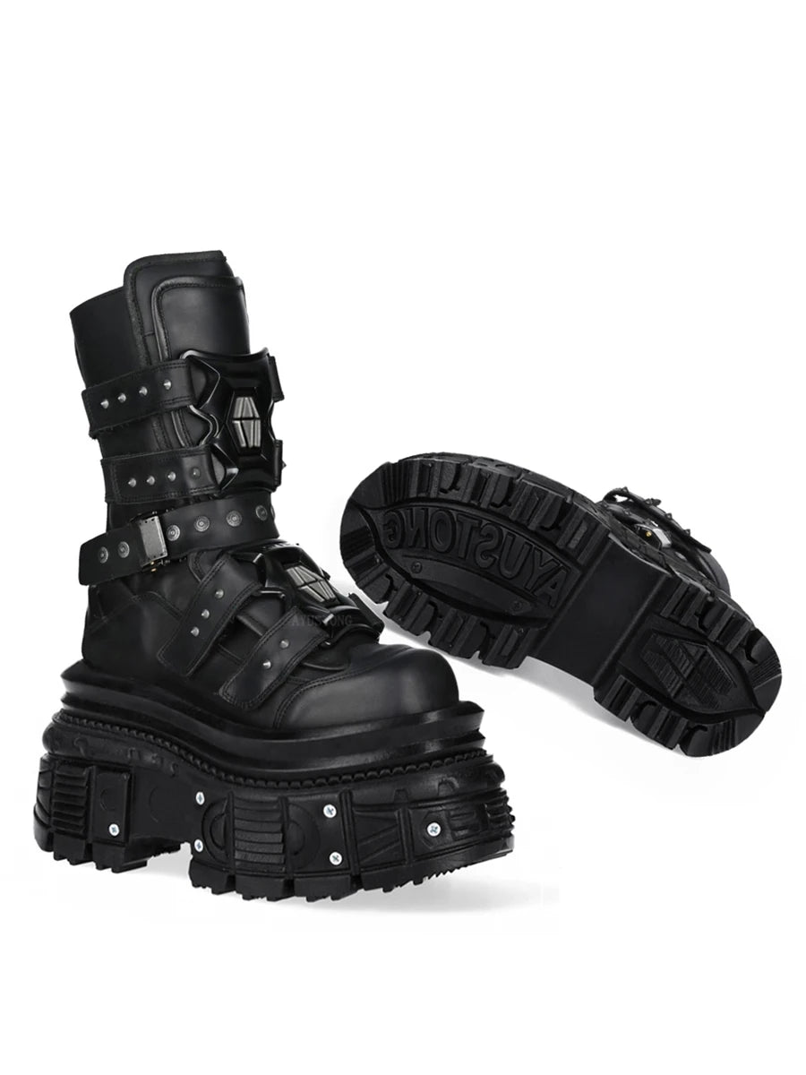 Black Rivet Platform Motorcycle Boots