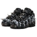 Black Graffiti Rivet Platform Shoes with Spikes