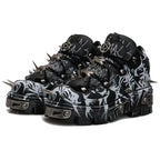 Black Graffiti Rivet Platform Shoes with Spikes