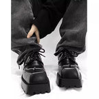 Men's Black Leather Platform Oxfords – Square Toe Lace-Up