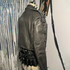 Women's Gray PU Leather Spiked Jacket