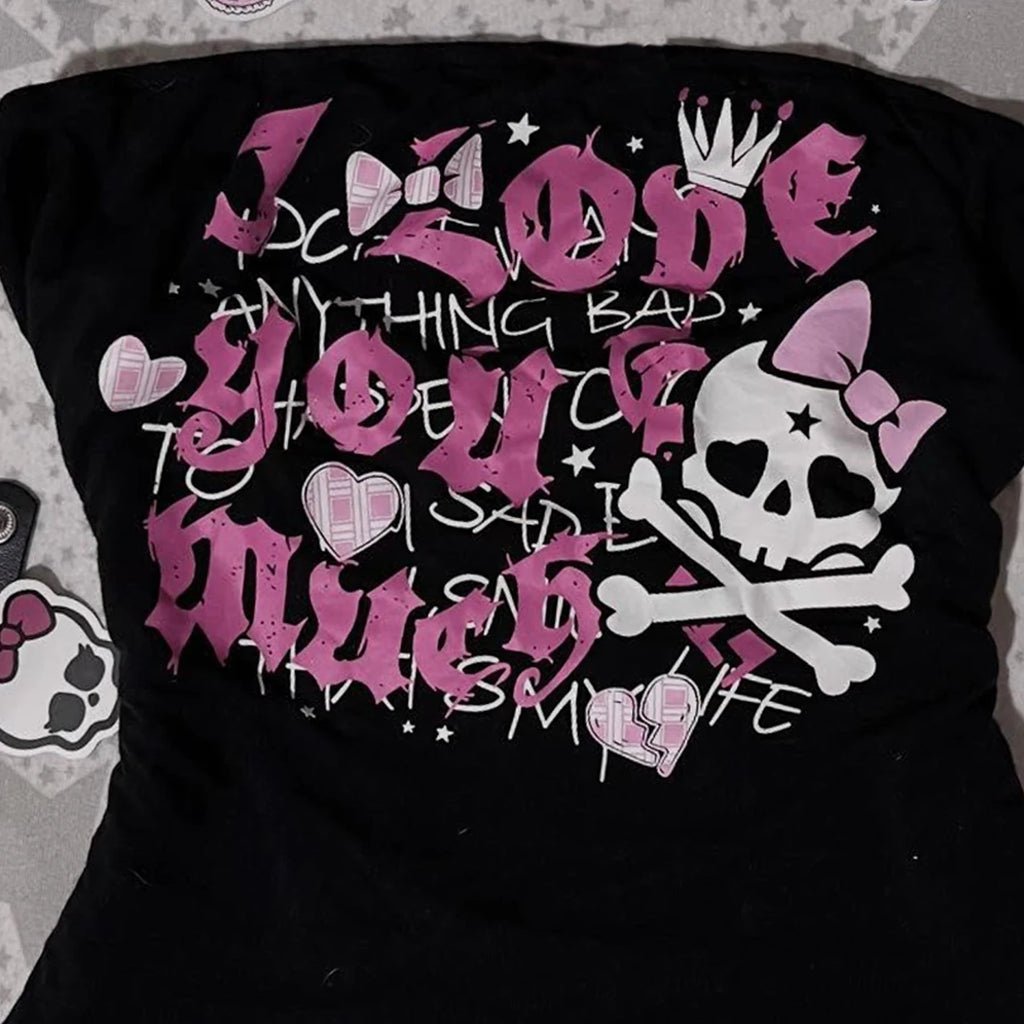 Black Graphic Skull and Crossbones T-Shirt
