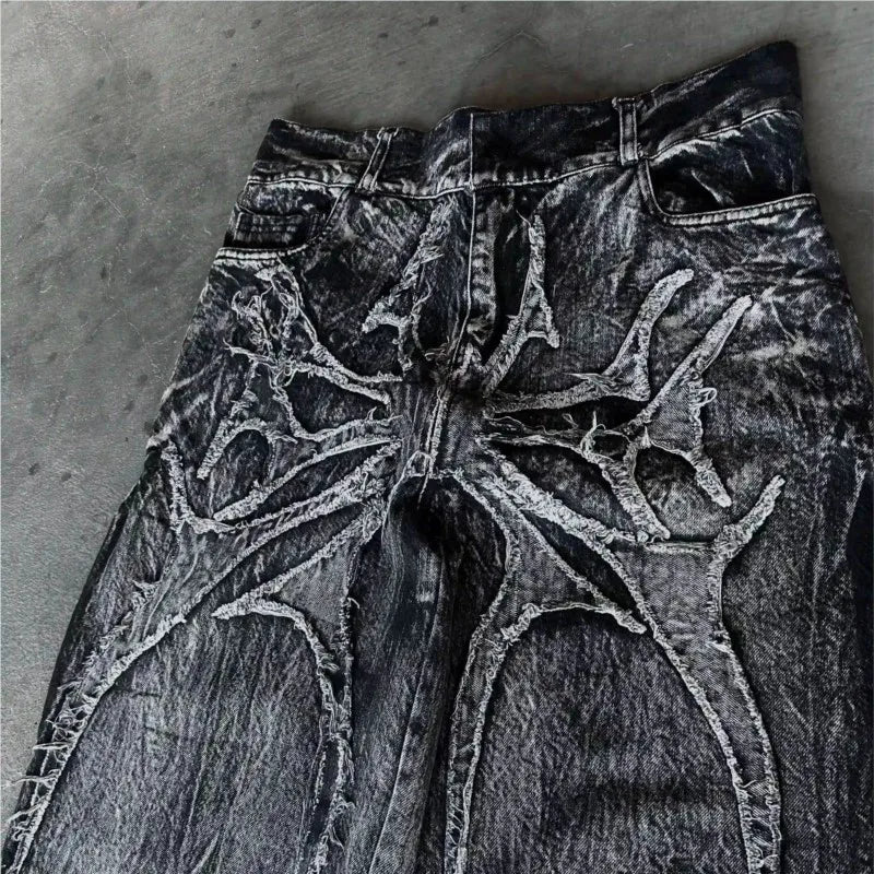 Black Spider-Embroidered Baggy Jeans