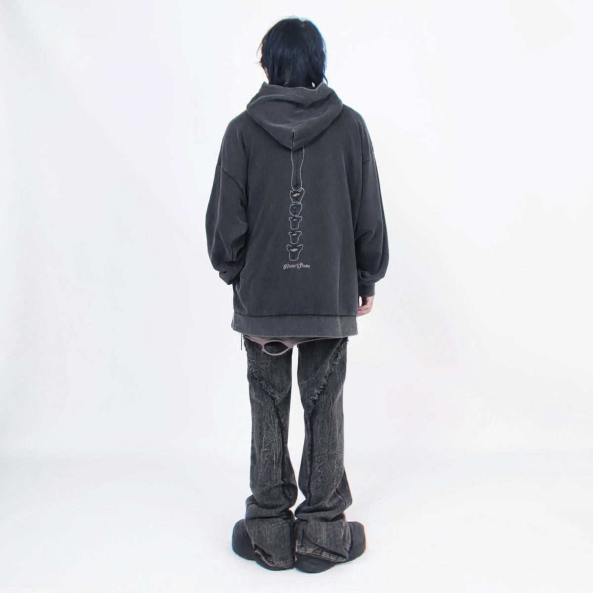 Grunge Skeleton Rib Cutout Pullover Hoodie