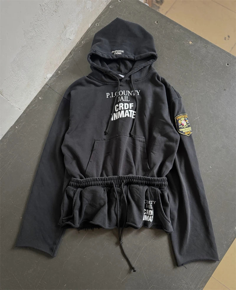 Washed Distressed Two-Piece Hoodie Pullover