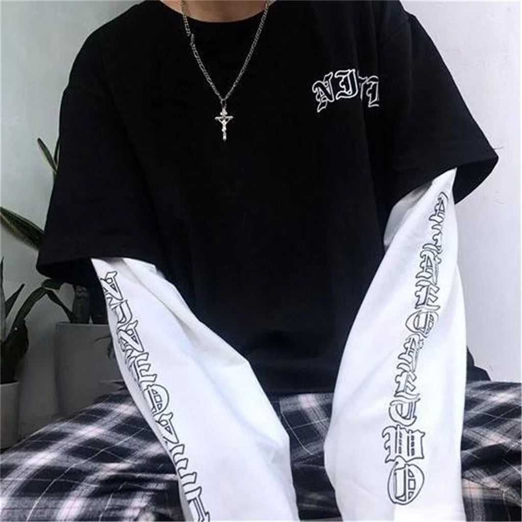 Black Graphic Layered-Look T-Shirt