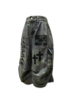Women's Graphic Denim Jorts - Light Wash Loose Fit