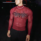 Men's Printed Mesh Turtleneck Long-Sleeve Tee