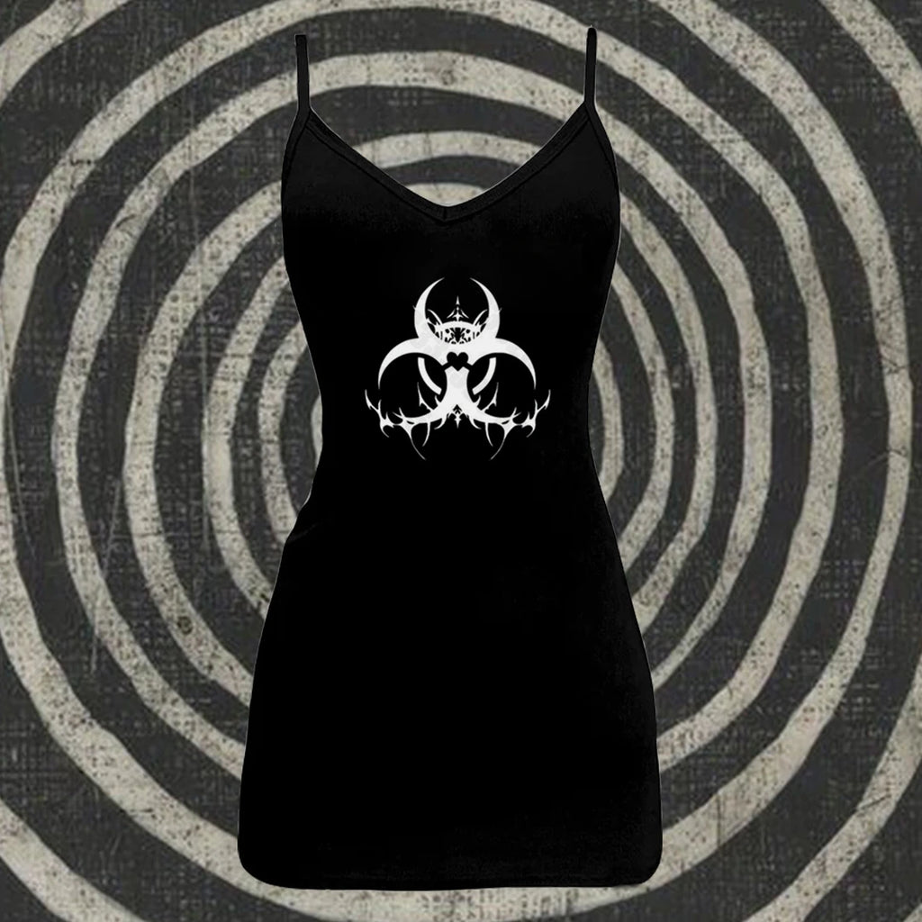 Black Printed Sleeveless Mini Dress