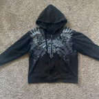 Graphic Zip-Up Hoodie with Hood and Long Sleeves