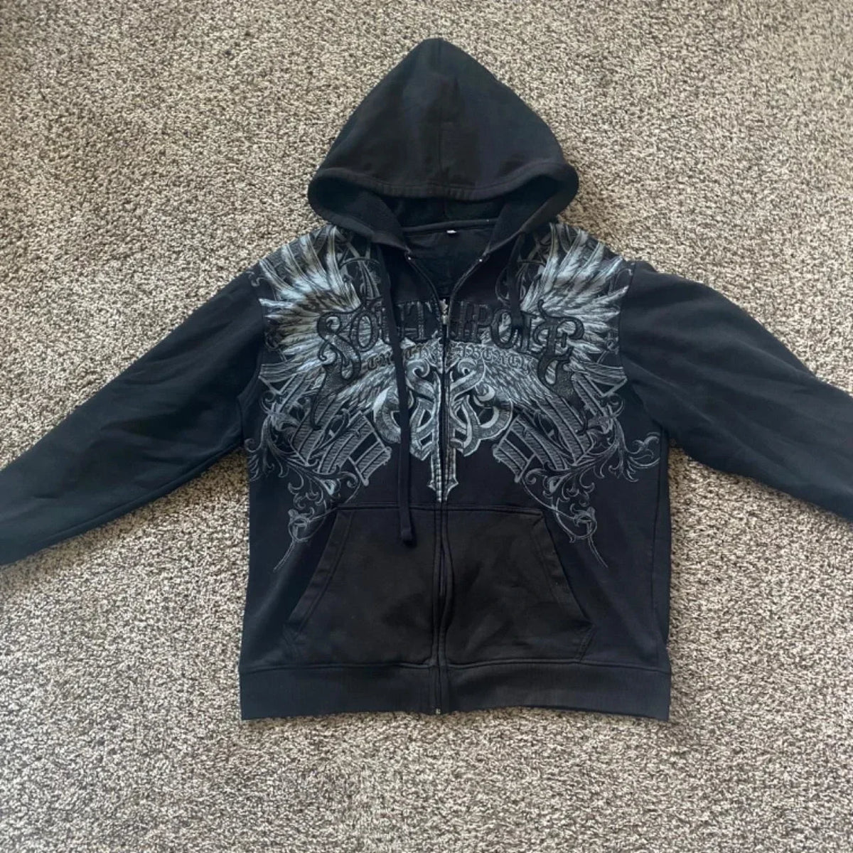 Graphic Zip-Up Hoodie with Hood and Long Sleeves