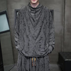 Men's Gray Distressed Long-Sleeve Cowl-Neck Shirt
