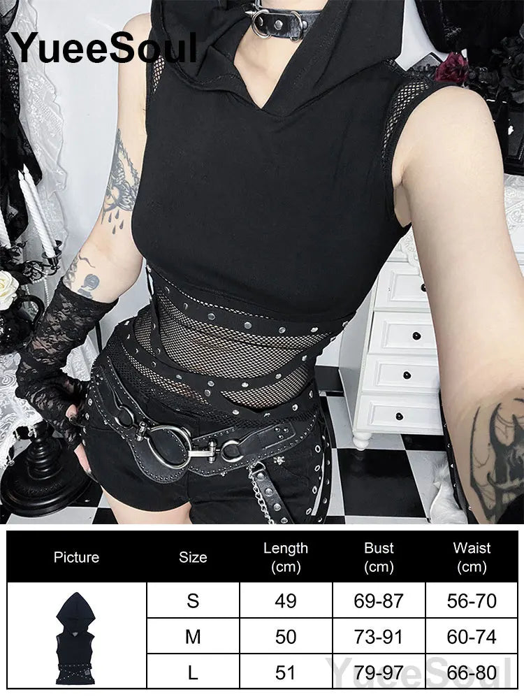 Women's Black Gothic Lace Mesh Sleeveless Corset Top