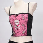 Spider Web Skull Halter Crop Top