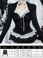 Women's Black Lace Long-Sleeve Top