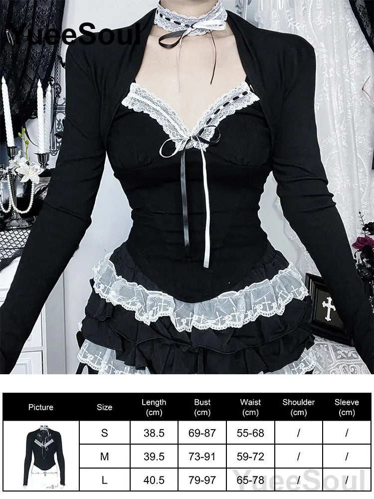 Women's Black Lace-Panel Long-Sleeve Top