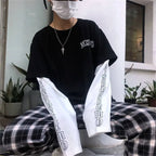 Black Graphic Layered-Look T-Shirt