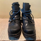 Men's Black Mid-Calf Lace-Up Boots with Wraparound Cords