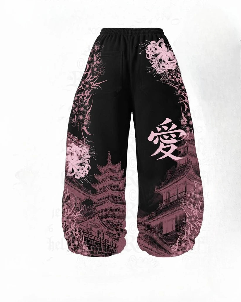 Graphic Wide-Leg Jogger Pants with Elastic Waist