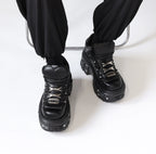 Women's Black Lace-Up Platform Ankle Shoes with Metal Details