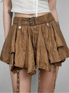 Women's Layered Pleated Mini Skirt with Belt Strap