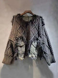 Women's Patchwork Knit Sweater with Denim Pockets