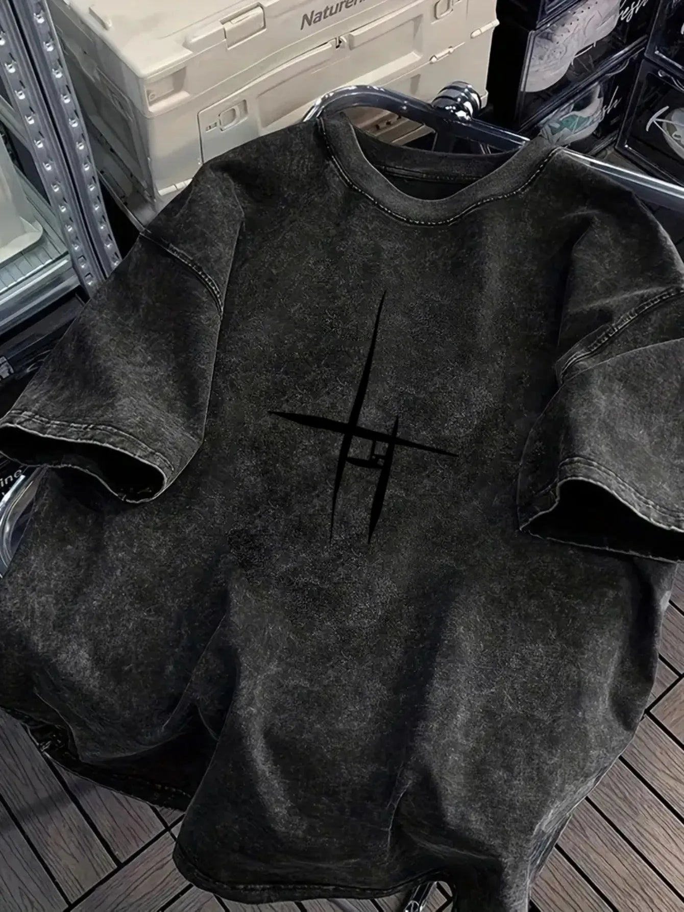 Men's Black Washed Cotton Graphic T-Shirt