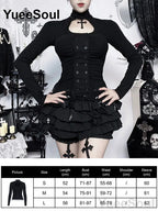 Women's Black Lace-Panel Long-Sleeve Top