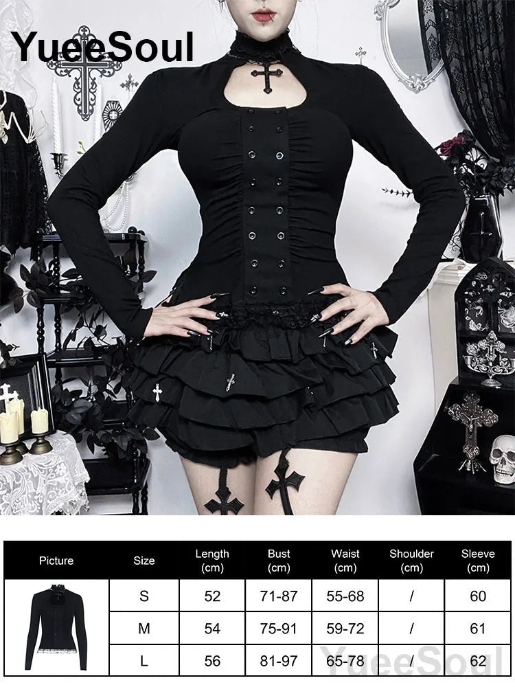 Women's Black Lace-Panel Long-Sleeve Top