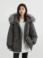 Women's Hooded Parka Jacket with Zip Closure and Utility Pockets
