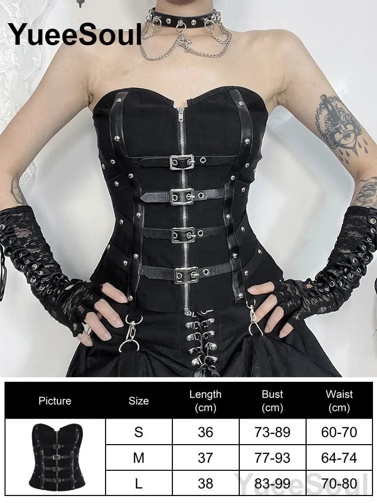 Women’s Black Gothic Corset Top with Buckle Details