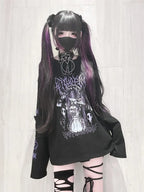 Black Gothic Graphic Long-Sleeve Tunic Top