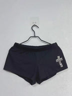 Women’s Black Low-Rise Shorts with Geometric Cross Stud Detail
