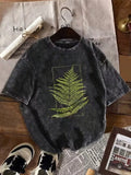 Washed Botanical Print T-Shirt – Short Sleeve Crew Neck