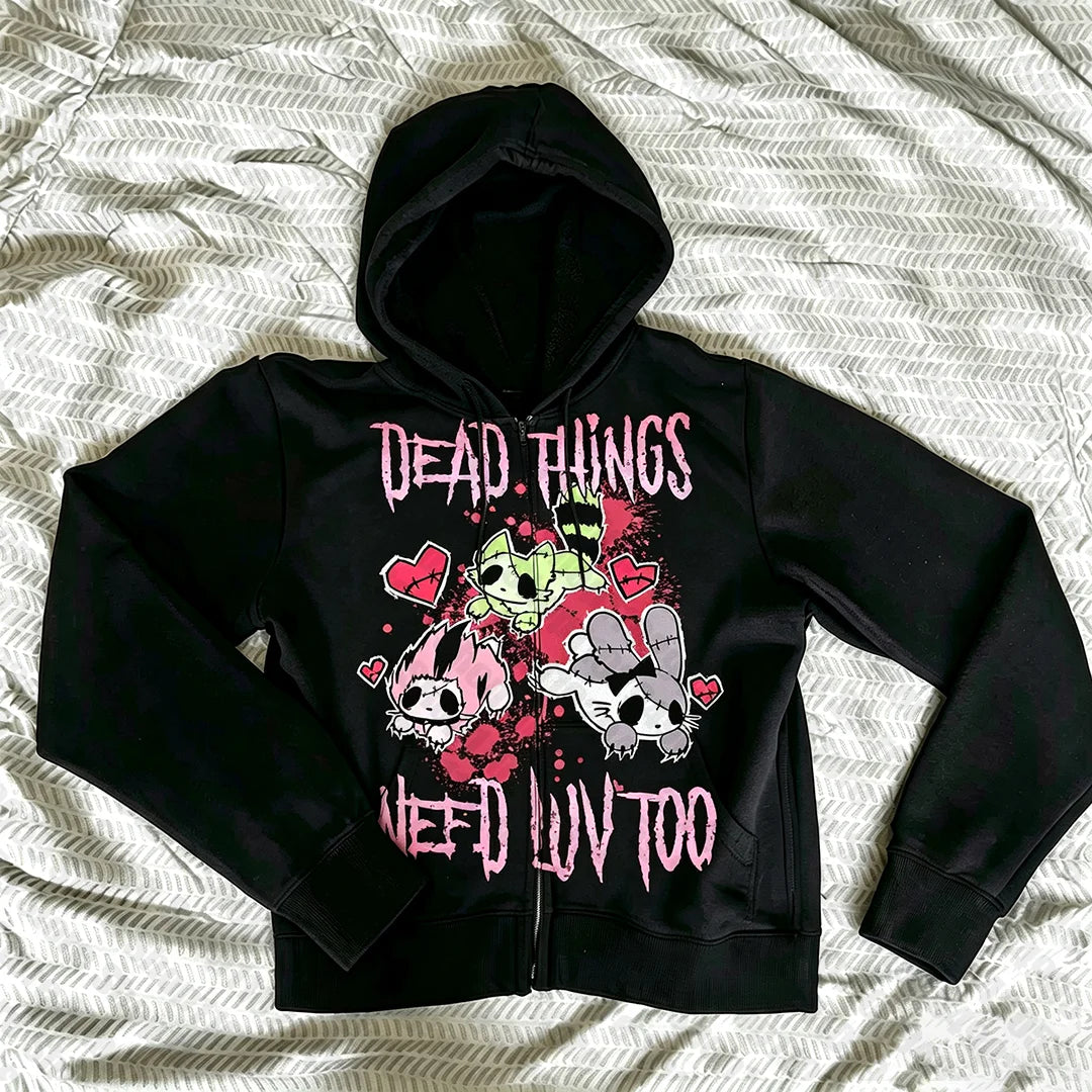 Black Graphic Full-Zip Hoodie