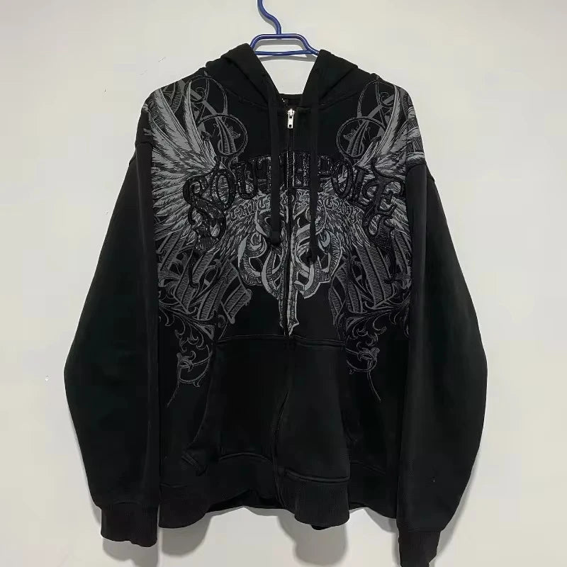 Women’s Black Graphic Zip-Up Hoodie