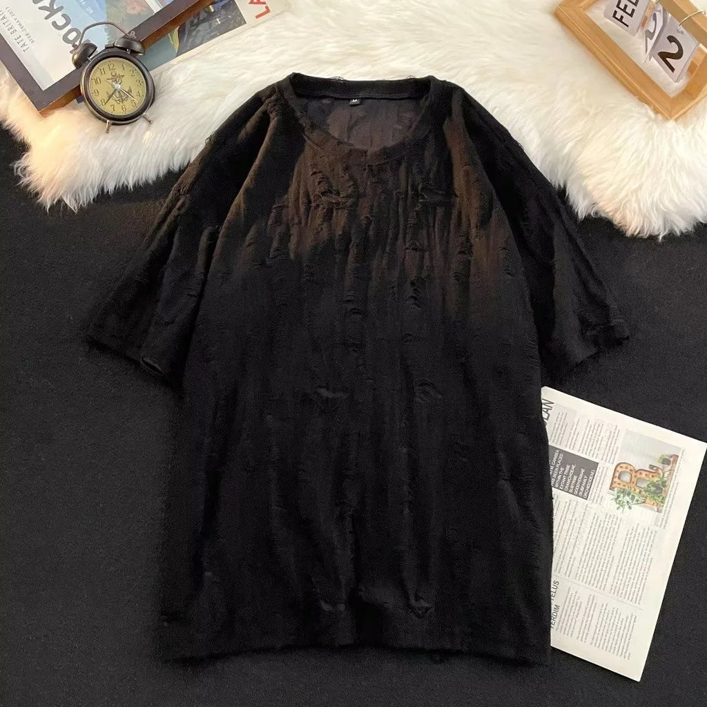Men's Black Distressed Short-Sleeve T-Shirt