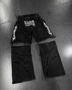 Men's Black Patchwork Embroidered Zipper-Panel Baggy Jeans