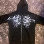 Women's Black Graphic Zip-Up Hoodie