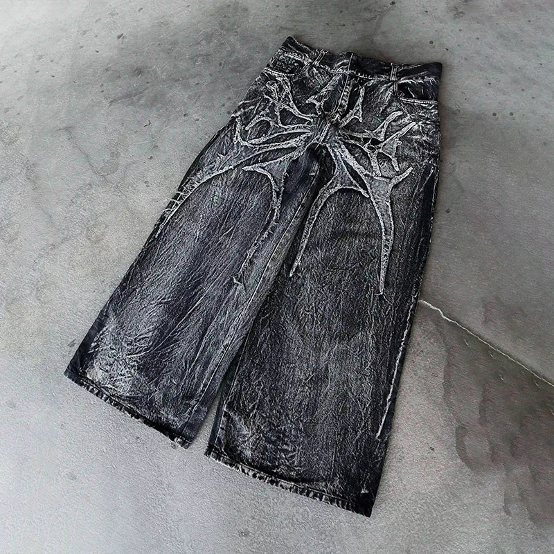 Black Spider-Embroidered Baggy Jeans