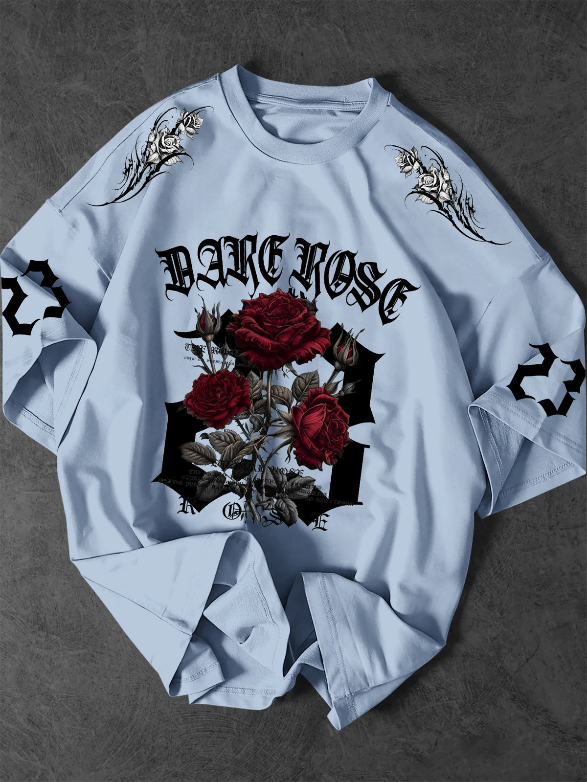 Men's Oversized Sky Blue Rose Graphic T-Shirt