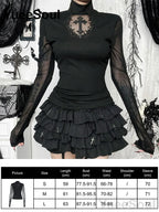 Women's Black Lace-Panel Long-Sleeve Top
