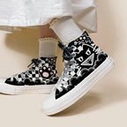 Women's Black-and-White Graffiti High-Top Canvas Sneakers