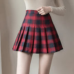 Women's Red Plaid Pleated Mini Skirt